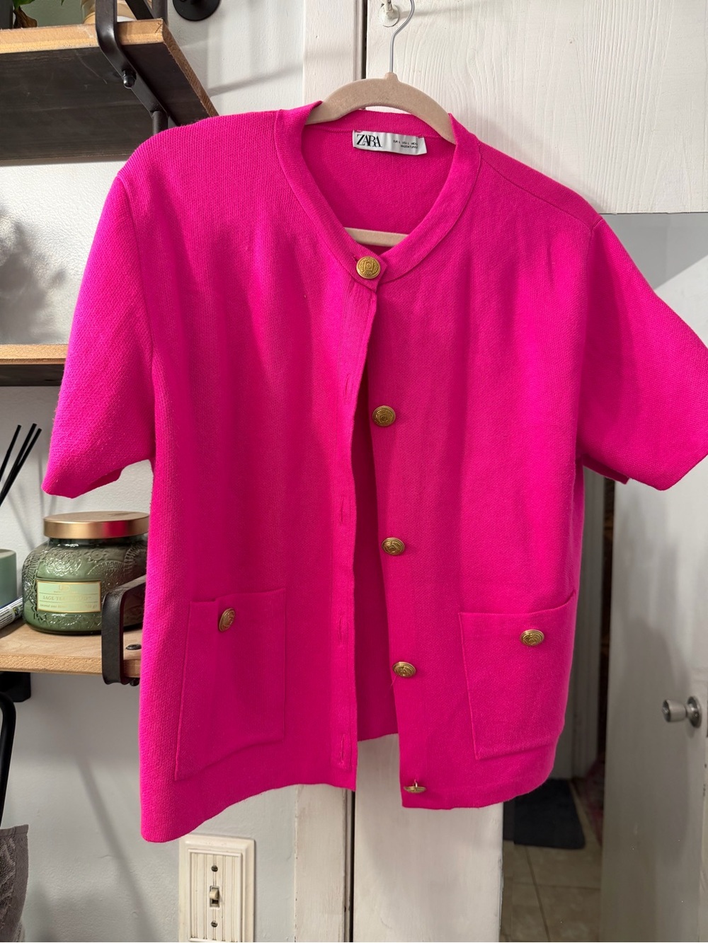 Zara Bright Fuchsia Short-Sleeve Button Cardigan